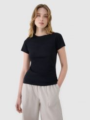 4F T-shirt slim z modalem damski - czarny S. Czarne t-shirty damskie 4F, s, bez wzorów, z bawełny, klasyczne, bez kołnierzyka, bez ramiączek. W wyprzedaży za 39.99 zł.