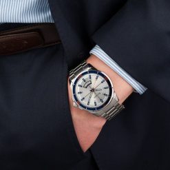 Zegarek męski bransoleta duży solidny z datownikiem marines premium Beltimore BT03. Szare zegarki męskie bez wzorów. Za 147.99 zł.