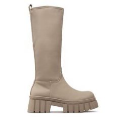 Kozaki DeeZee. Brązowe kozaki damskie DeeZee, bez wzorów, bez obcasa, na płaskiej podeszwie, bez zapięcia. Za 249.99 zł.