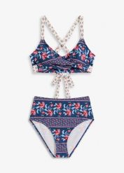 Bikini bustier (2 części) z efektem założenia kopertowego. Niebieskie bikini bonprix, bez wzorów. Za 147.99 zł.