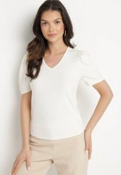 Beżowy T-shirt z Dekoltem w Serek Sunesse. Brązowe t-shirty damskie Born2be, m, bez wzorów, z jeansu, klasyczne, bez kołnierzyka, bez ramiączek. Za 34.99 zł.