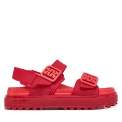 Sandały Melissa. Czerwone sandały damskie Melissa, bez wzorów, bez obcasa, na płaskiej podeszwie, bez zapięcia. Za 409.99 zł.