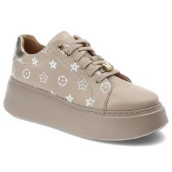 Beżowe Sneakersy Libero Półbuty Damskie Premium. Brązowe półbuty damskie Libero, bez wzorów, ze skóry, eleganckie, bez obcasa, bez zapięcia. Za 449.00 zł.