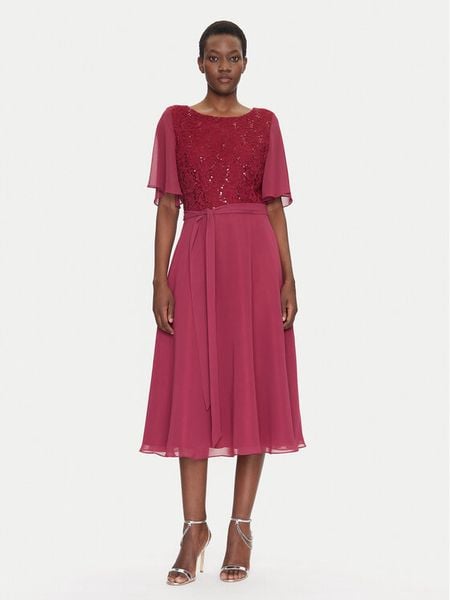 Swing Sukienka koktajlowa 5AI02500 Bordowy Regular Fit. Czerwone sukienki damskie Swing, bez wzorów, z syntetyku, wizytowe, bez kołnierzyka, bez ramiączek. Za 379.99 zł.