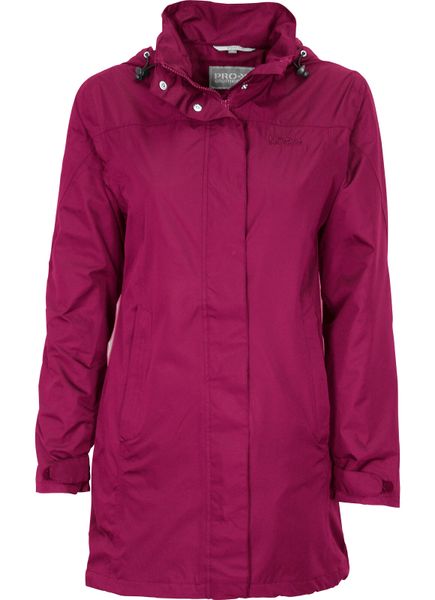 Płaszcz damski Pro-X Elements Jenna. Czerwone płaszcze damskie PRO-X ELEMENTS, bez wzorów, z materiału, bez kołnierzyka, z kapturem. Za 446.00 zł.