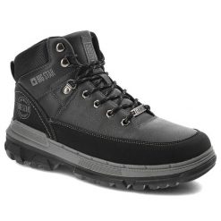 Trekkingi męskie Big Star, z trwałej skóry ekologicznej i materiału tekstylnego sznurowane z grubą podeszwą, czarne, KK174120. Czarne botki męskie BIG STAR, bez wzorów, ze skóry ekologicznej, retro, za kostkę, bez obcasa, bez zapięcia. Za 220.99 zł.