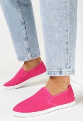 Fuksjowe Wsuwane Tenisówki Materiałowe Kalaiya. Czerwone trampki i tenisówki damskie Born2be, bez wzorów, z jeansu, bez zapięcia. Za 34.99 zł.