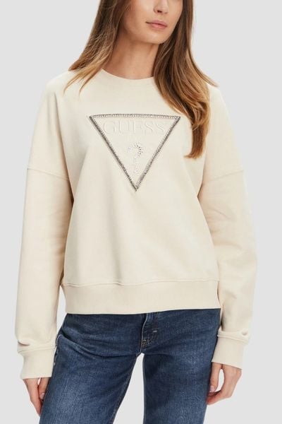 GUESS Beżowa damska bluza z cyrkoniami Rachele, Rozmiar XL. Brązowe bluzy damskie Guess, m, z aplikacjami, bez ramiączek, bez kaptura. W wyprzedaży za 284.99 zł.
