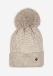 Szara Czapka z Wiskozą Metaliczną Nicią i Pomponem Berira. Szare czapki damskie Renee, bez wzorów, z materiału, eleganckie. Za 39.99 zł.