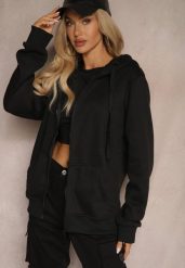 Czarna Klasyczna Bluza z Kapturem i Sznurkami Ballata. Czarne bluzy damskie Renee, xl, bez wzorów, z jeansu, casualowe, bez ramiączek, z kapturem. Za 49.99 zł.