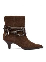 Badura Botki EO-GL879C-6-7510-2 Brązowy. Brązowe botki damskie Badura, bez wzorów, ze skóry, bez obcasa, na słupku, bez zapięcia. Za 499.99 zł.