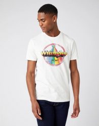 MĘSKI T-SHIRT WRANGLER RAINBOW OFF WHITE W7J9D3737 112141559. Białe t-shirty męskie Wrangler, m, bez wzorów, bez kołnierzyka, bez ramiączek. Za 69.99 zł.