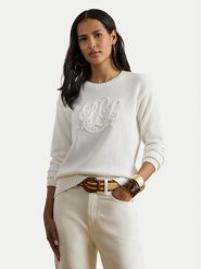 LAUREN RALPH LAUREN Sweter 200P08805001 Biały Relaxed Fit. Białe swetry nierozpinane damskie Lauren Ralph Lauren, s, bez wzorów, z bawełny, bez kołnierzyka, bez ramiączek. Za 812.99 zł.