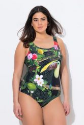 Damskie Strój kąpielowy tukan bez miękkich miseczek dekolt w serek. Czarne stroje kąpielowe damskie Ulla Popken, plus size, bez wzorów, z elastanu. Za 159.99 zł.