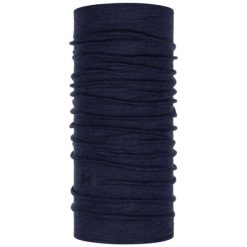 Chusta wielofunkcyjna z wełny merynosów Buff Merino Midweight. Niebieskie szaliki męskie Buff, bez wzorów, z wełny. Za 130.09 zł.