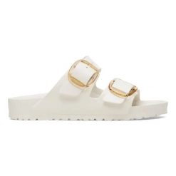 BIRKENSTOCK Arizona Big Buckle EVA Eggshell Klapki damskie. Białe klapki damskie Birkenstock, na lato, bez wzorów, z materiału, eleganckie, bez obcasa, bez zapięcia. Za 229.99 zł.