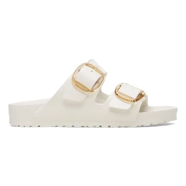BIRKENSTOCK Arizona Big Buckle EVA Eggshell Klapki damskie. Białe klapki damskie Birkenstock, na lato, bez wzorów, z materiału, eleganckie, bez obcasa, bez zapięcia. Za 229.99 zł.