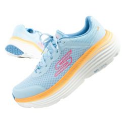 Buty sportowe damskie Skechers Max Cushioning. Niebieskie obuwie sportowe damskie Skechers, bez wzorów, bez zapięcia, do biegania. Za 339.00 zł.