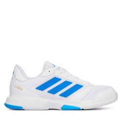 Buty halowe adidas. Białe buty sportowe męskie Adidas, bez wzorów, bez zapięcia. Za 299.99 zł.