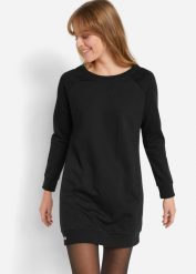 Sukienka dresowa z miękkiego materiału frotte. Czerwone sukienki damskie bonprix, bez wzorów, z dresówki, bez kołnierzyka, bez ramiączek. Za 77.99 zł.