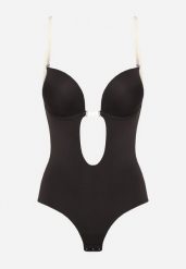 Czarne Body Modelujące z Odkrytymi Plecami i Usztywniany Miseczkami Pinneliae. Czarne body Born2be, bez wzorów. Za 69.99 zł.