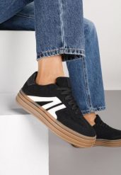 Czarne Sneakersy Tenisówki na Platformie z Tłoczeniem i Geometrycznym Motywem Kialie. Czarne trampki i tenisówki damskie Renee, bez wzorów, bez zapięcia. Za 89.99 zł.