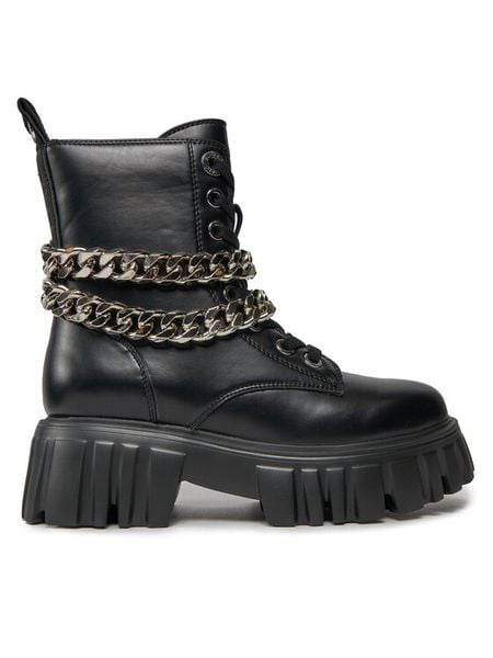 Buffalo Botki Lion Lace Up T-Chain 1622367 Czarny. Czarne botki damskie Buffalo, bez wzorów, ze skóry, bez obcasa, na płaskiej podeszwie, bez zapięcia. Za 679.99 zł.
