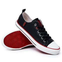 Męskie Skórzane Trampki Big Star JJ174068 Czarne. Czarne trampki męskie bez wzorów, z materiału, klasyczne, bez zapięcia. Za 177.87 zł.
