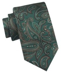 Klasyczny Krawat Męski - Chattier - Ciemnozielony, Duże Paisley. Zielone krawaty i muchy Chattier, bez wzorów, z tkaniny, eleganckie. Za 49.00 zł.