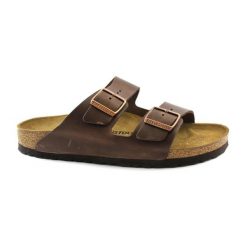 Klapki unisex Birkenstock Arizona. Brązowe klapki męskie Birkenstock, bez wzorów, z materiału, bez zapięcia. Za 399.00 zł.