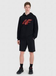 4F Spodenki dresowe męskie - czarne L. Czarne szorty męskie 4F, bez wzorów, z bawełny, sportowe. Za 129.99 zł.