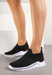 Czarne Buty Sportowe z Cyrkoniami przed Kostkę z Elastyczną Cholewką Telanissea. Czarne obuwie sportowe damskie Born2be, bez wzorów, z jeansu, bez zapięcia. Za 69.99 zł.