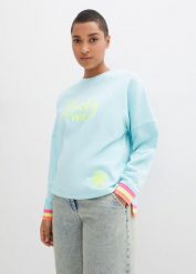 Bawełniana bluza oversize z kolorowym ściągaczem i mankietami z czystej bawełny. Niebieskie bluzy damskie bonprix, bez wzorów, z bawełny, bez ramiączek, bez kaptura. Za 129.99 zł.