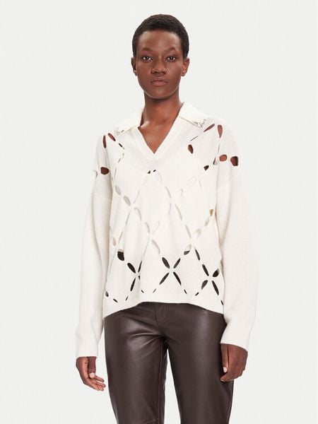 Liu Jo Sweter MF5038 MS009 Biały Regular Fit. Białe swetry nierozpinane damskie Liu Jo, xs, bez wzorów, z wełny, bez kołnierzyka, bez ramiączek. Za 859.99 zł.