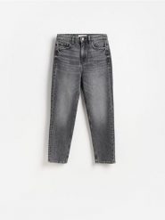 Jeansy mom fit slim - szary. Szare jeansy damskie Reserved, bez wzorów, z bawełny. Za 129.99 zł.