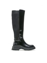 Jenny Fairy Kozaki LS5873-02 Czarny. Czarne kozaki damskie Jenny Fairy, bez wzorów, ze skóry, bez obcasa, na płaskiej podeszwie, bez zapięcia. Za 159.99 zł.