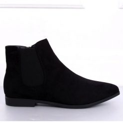 Sztyblety z migdałowymi noskami czarne TX-1855 Black. Czarne botki damskie ButyModne, bez wzorów, z zamszu, bez obcasa, bez zapięcia. Za 99.00 zł.