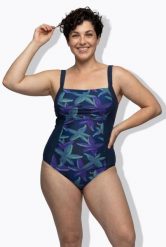 Damskie Strój kąpielowy kwiaty miękkie miseczki skręcone ramiączka. Niebieskie stroje kąpielowe damskie Ulla Popken, plus size, bez wzorów, z elastanu. Za 191.99 zł.