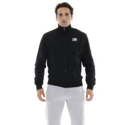 Bluza z bawełna z zamek błyskawiczny na trening. Czarne bluzy męskie LEONE 1947 APPAREL, bez wzorów, z bawełny, sportowe, bez ramiączek, bez kaptura. W wyprzedaży za 132.85 zł.