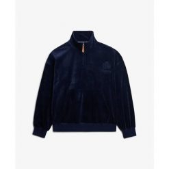 Bluza damska Superdry Country Club. Niebieskie bluzy damskie Superdry, bez wzorów, z weluru, bez ramiączek, bez kaptura. Za 343.30 zł.