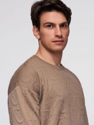 Bluza męska RELAXED FIT z tłoczonymi literami – brązowa V3 - Rozmiar: XXL. Brązowe bluzy męskie Ombre Clothing, m, bez wzorów, z bawełny, bez ramiączek, bez kaptura. Za 159.99 zł.