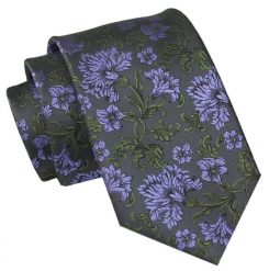Męski Krawat Angelo di Monti - Grafitowy, Kwiaty. Szare krawaty i muchy Angelo di Monti, bez wzorów, z tkaniny, eleganckie. Za 45.00 zł.