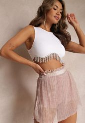 Różowa Spódnica Mini z Siateczki i Metaliczną Nitką Siuze. Czerwone spódnice damskie Renee, bez wzorów, z tkaniny, mini. Za 49.99 zł.