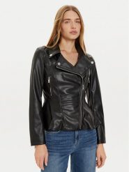 Guess Kurtka z imitacji skóry W4BL3T KCP70 Czarny Regular Fit. Czarne kurtki damskie Guess, s, z aplikacjami, ze skóry, bez kaptura. Za 599.99 zł.