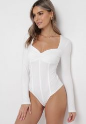 Białe Body z Przeszyciami Gorsetowymi Cristia. Białe body Born2be, z aplikacjami. Za 79.99 zł.