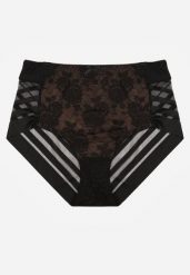 Czarno-Beżowe Siateczkowe Majtki Figi High Waist z Koronkowymi Zdobieniami Heylih. Czarne majtki damskie Renee, z koronki. Za 19.99 zł.