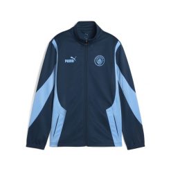 Młodzieżowa kurtka Manchester City ftblNRGY+ PUMA Marine Blue Blazing. Niebieskia kurtki męskie Puma, m, z aplikacjami, marine, bez kaptura. W wyprzedaży za 194.00 zł.