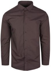 Delikatnie Wyszczuplana Koszula Męska (slim) - Lanier - Czekoladowy Brąz. Brązowe koszule męskie Lanier, m, bez wzorów, z bawełny, eleganckie, bez kołnierzyka, bez ramiączek. Za 159.00 zł.