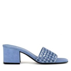Klapki Eva Minge. Niebieskie klapki damskie Eva Minge, bez wzorów, bez obcasa, bez zapięcia. Za 399.99 zł.