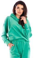 Damska Bluza Typu Kangurka z Weluru - Zielona. Zielone bluzy damskie Awama, l, bez wzorów, z elastanu, bez ramiączek, bez kaptura. Za 228.90 zł.
